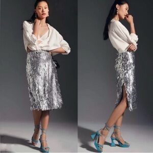 Anthropologie Silver Sequin Pencil Statement Skirt Size 2
